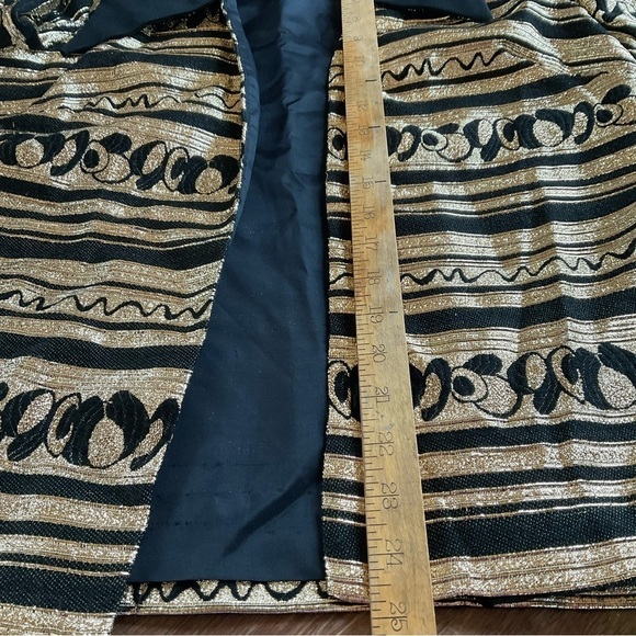 Vintage 70’s Gold Disco Jacket Shirt L Black Big Lapels, Baroque, lamé - Picture 6 of 10